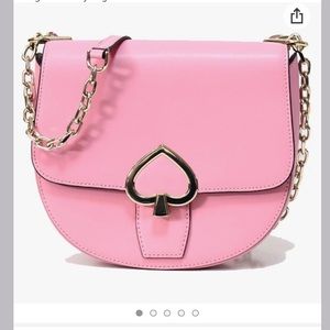 NWT Kate Spade Pink spade leather saddle bag gold chain
